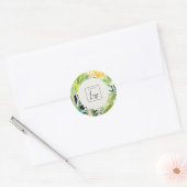 Boho Green  Tropical Leafy Foliage Botanical Logo ラウンドシール (封筒)