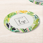 Boho Green  Tropical Leafy Foliage Botanical Logo ラウンドペーパーコースター (アングル)