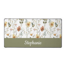 Boho Green Watercolor Wildflower Monogram Name