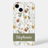 Boho Green Watercolor Wildflower Name Case-Mate iPhoneケース (裏面)