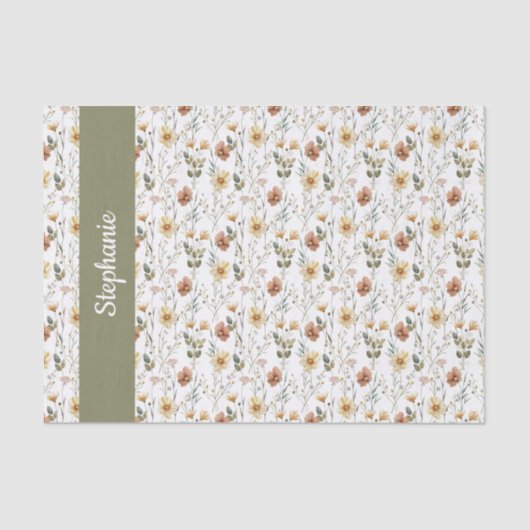 Boho Green Wildflower Watercolor 薄葉紙 (正面)