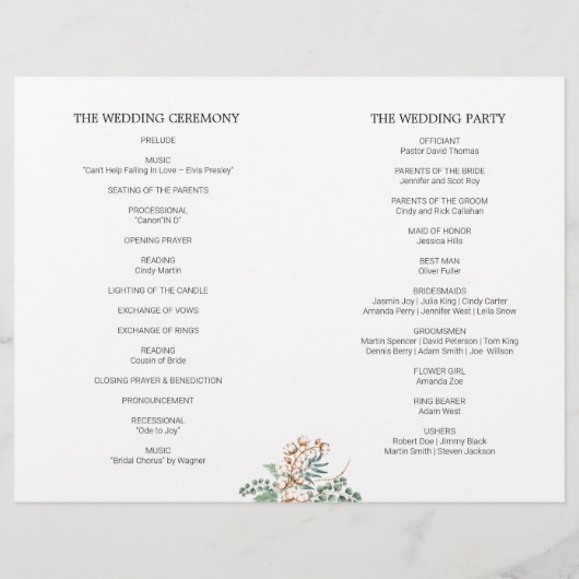 Boho Greeneryの葉写真の折り畳み結婚プログラム (裏面)