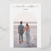 Boho Greeneryエレガント写真ジョシュア結婚ツリー 箔招待状 (裏面)