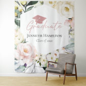 Boho Greeneryフローラフレームの卒業背景 タペストリー (インサイチュ)