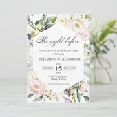 Boho Greeneryフローラフレームフォトリハーサルディナー 招待状 (スタンド正面)