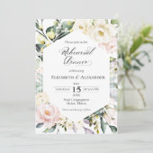 Boho Greeneryフローラフレームフォトリハーサルディナー 招待状 (スタンド正面)
