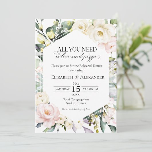 Boho Greeneryフローラフレームフォトリハーサルディナー 招待状 (スタンド正面)