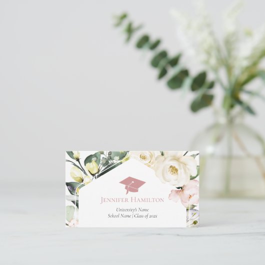 Boho Greeneryフローラフレーム卒業ネームカード コーリングカード (スタンド正面)