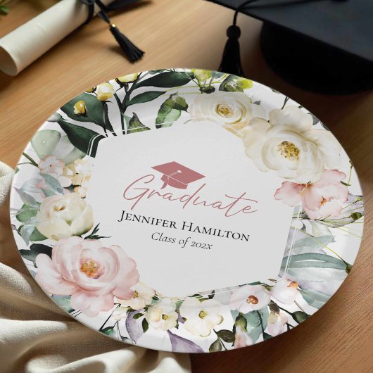 Boho Greeneryフローラフレーム卒業 ペーパープレート