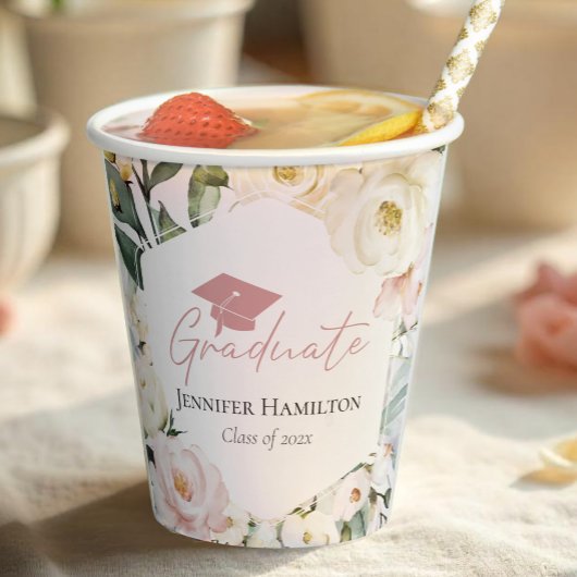 Boho Greeneryフローラフレーム卒業 紙コップ