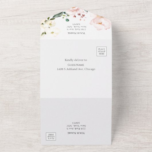 Boho Greeneryフローラフレーム結婚写真 オールインワン招待状 (外側)