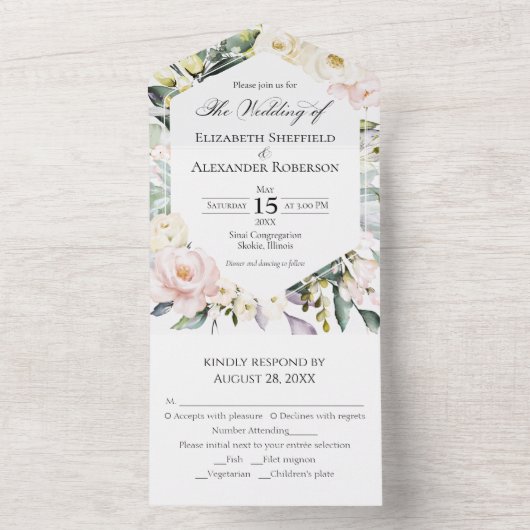 Boho Greeneryフローラフレーム結婚写真 オールインワン招待状 (内側)