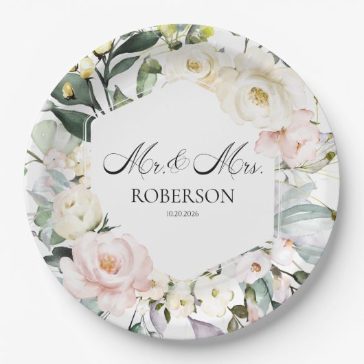 Boho Greeneryフローラフレ結婚ーム ペーパープレート (正面)