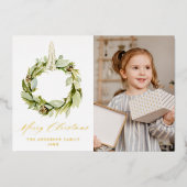 Boho Greeneryリース写真 箔シーズンカード (正面)