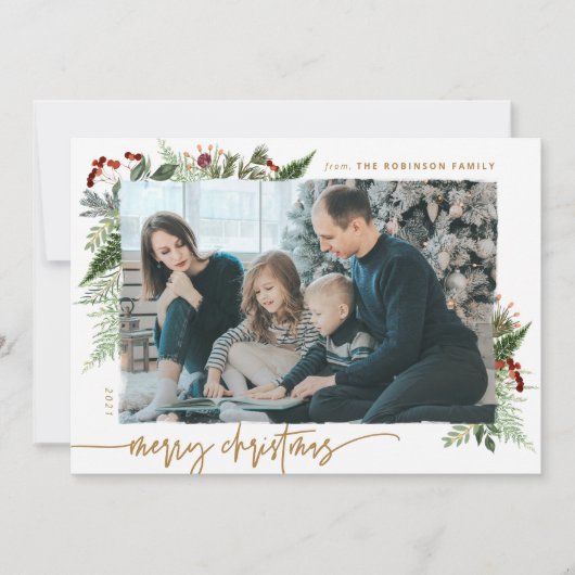 Boho Greenery素朴金ゴールドドライブラシ効果写真 シーズンカード (正面)