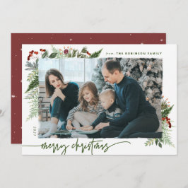 Boho Greenery素朴 Merry Christmas 1写真 シーズンカード