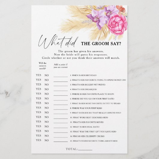 Boho greenery – 新郎は何と言ったブライダルゲーム (正面)