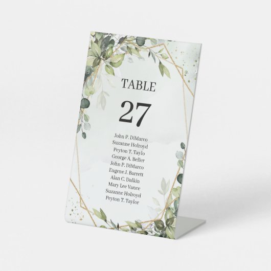 Boho greenery eucalyptus葉テーブル番号 台座サイン (正面)