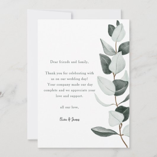 Boho Greenery Eucalyptus 4結婚枚 サンキューカード (裏面)