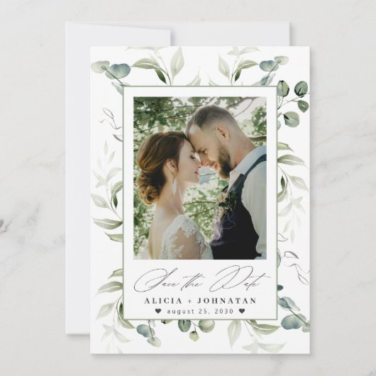 Boho greenery eucalyptus wedding セーブザデート (正面)