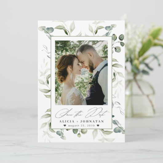 Boho greenery eucalyptus wedding セーブザデート (スタンド正面)