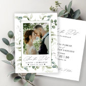 Boho greenery eucalyptus wedding セーブザデート