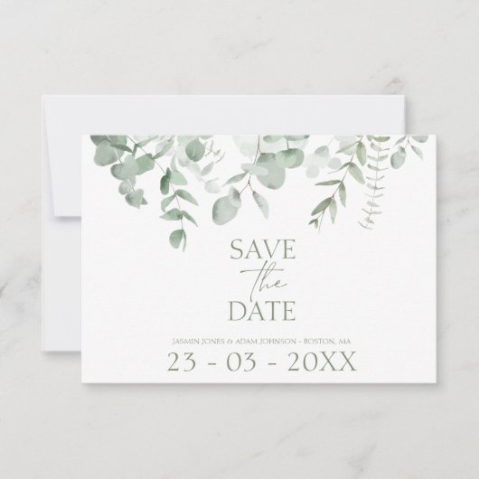 Boho Greenery Eucalyptus Wedding Save the Date (正面)