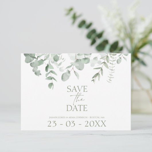 Boho Greenery Eucalyptus Wedding Save the Date (スタンド正面)