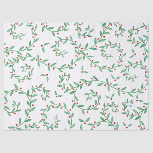Boho Greenery Hollyと赤いベリーのクリスマス 薄葉紙 (正面)