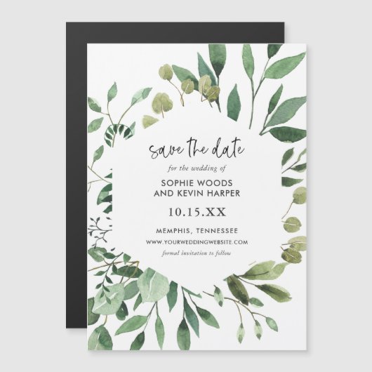 Boho Greenery Magnetic Save the Date (正面/裏面)