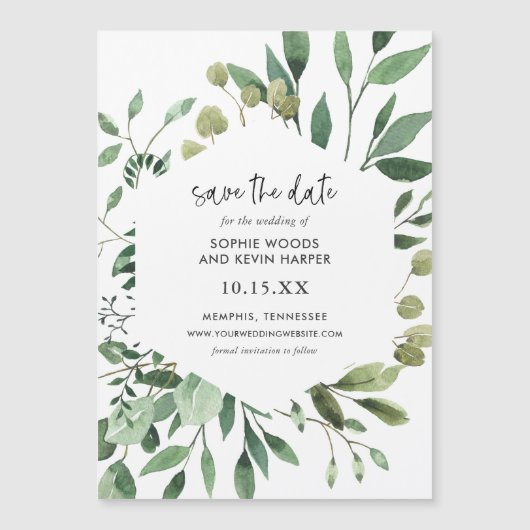 Boho Greenery Magnetic Save the Date (正面)