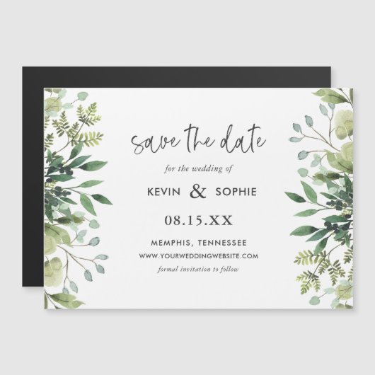 Boho Greenery Magnetic Save the Date (正面/裏面)
