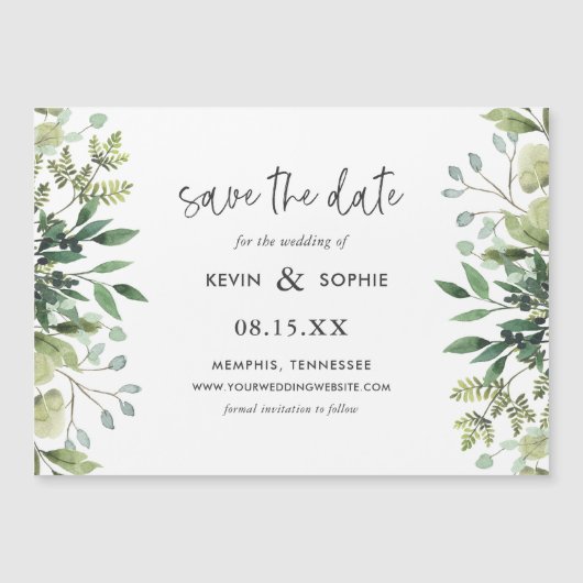 Boho Greenery Magnetic Save the Date (正面)