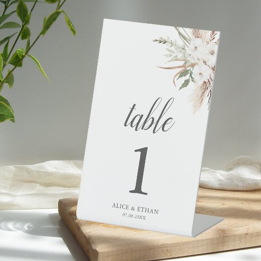 Boho Greenery Pampa Grass結婚のテーブル台座S 台座サイン