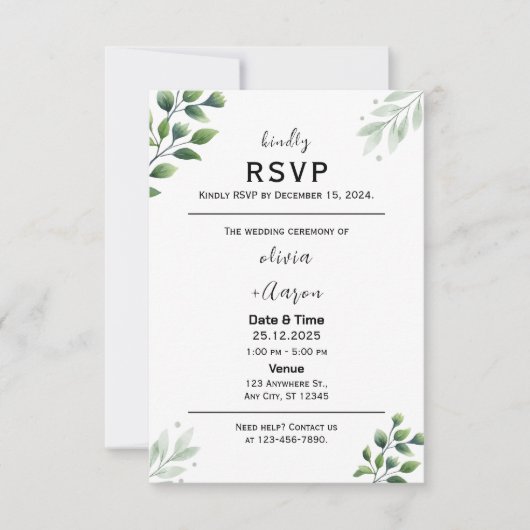 Boho Greenery RSVP Card Invitation (正面)