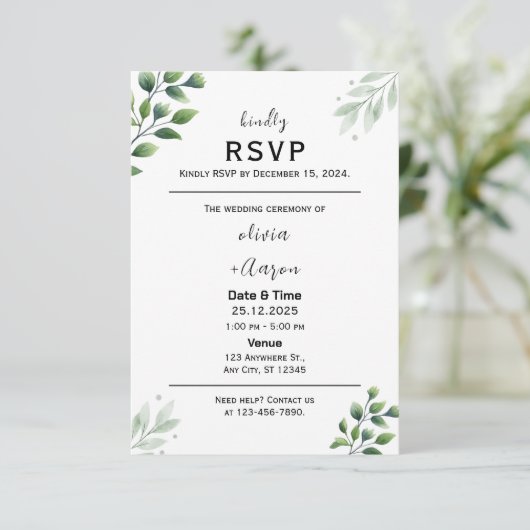Boho Greenery RSVP Card Invitation (スタンド正面)