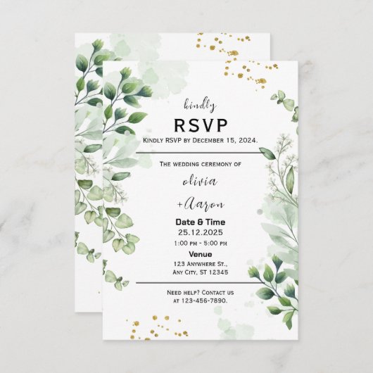 Boho Greenery RSVP Card Invitation (正面/裏面)