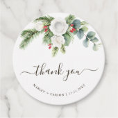 Boho Greenery Script Evergreen Wedding フェイバータグ (正面)