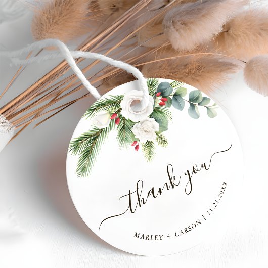 Boho Greenery Script Evergreen Wedding フェイバータグ