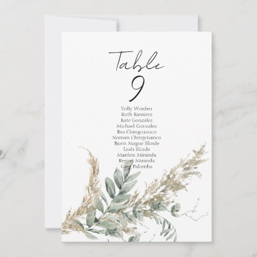 Boho greenery table number seating chart cards (正面)