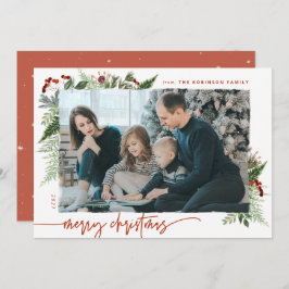 Boho Greenery Terracotta Rustクリスマスフォト シーズンカード