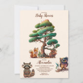 Boho Greenery Woodland Animals Baby Shower 招待状 (正面)