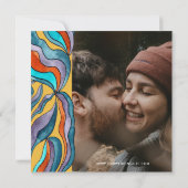 Boho Groovyユニークレトロ黄色の波状写真 セーブザデート (裏面)