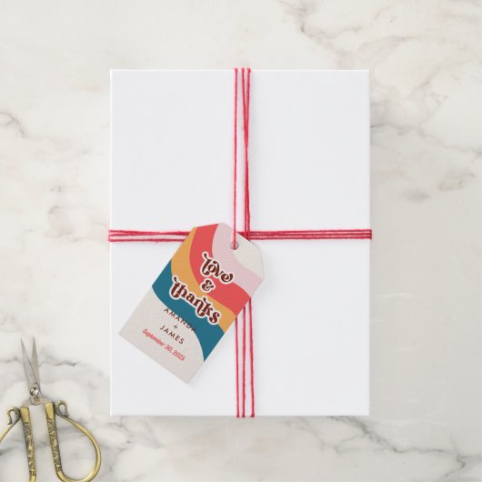 Boho Groovyレトロ70s結婚ズラブ&感謝してい ギフトタグ (より糸付き)