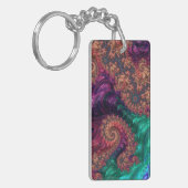 Boho Groovy宝石トーンカラフル抽象芸術フラクタル キーホルダー (正面左)