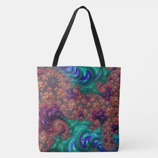 Boho Groovy宝石トーンカラフル抽象芸術フラクタル トートバッグ (正面)