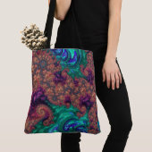 Boho Groovy宝石トーンカラフル抽象芸術フラクタル トートバッグ (クローズアップ)
