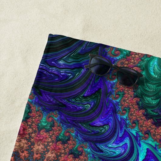 Boho Groovy宝石トーンカラフル抽象芸術フラクタル ビーチタオル (インサイチュ)