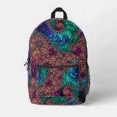 Boho Groovy宝石トーンカラフル抽象芸術フラクタル プリントバックパック (正面)