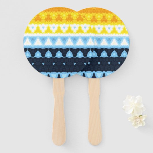 Boho Groovy幾何学的抽象芸術AroAceプライドフラグ ハンドファン (正面&裏面)